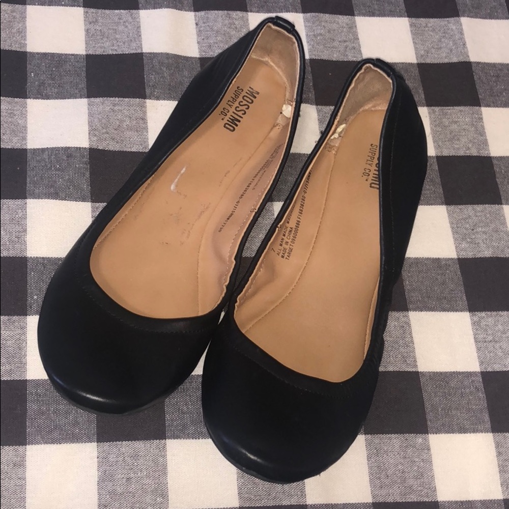 Black leather flats